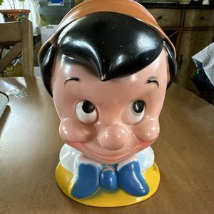 Vtg Walt Disney 1971 Pinocchio Coin Bank With Plug